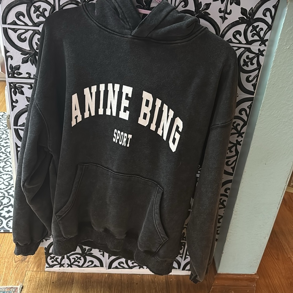 Anine Bing Black Washed Logo Hoodie
